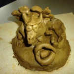 A clay dragon made by a student in New Zealand
