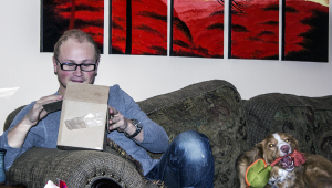 John and Harvey opening gifts. 