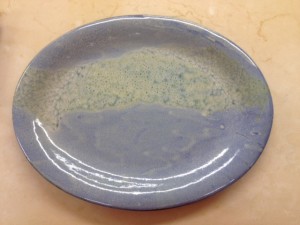 Yucky powder blue platter with bland splash. 