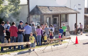 The line up for pancake breakfast. . 